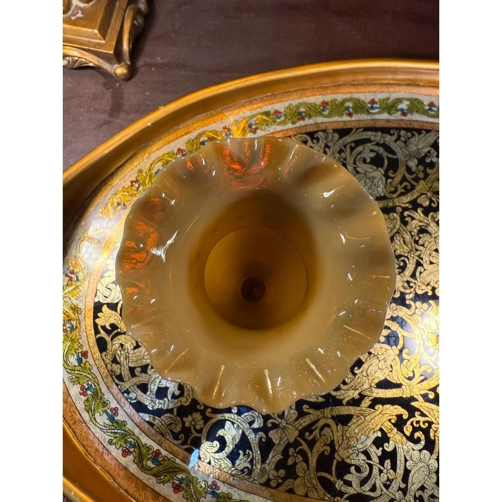 Vintage Hand-Painted Floral Glass Vase:‎ Tan Bristol Style, 7.5